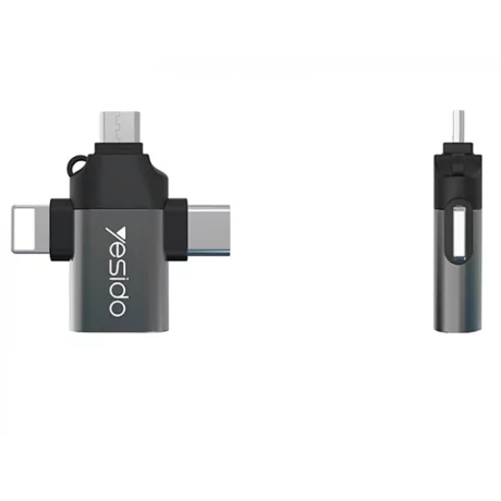 Adaptor OTG USB la Lightning, Micro-USB, Type-C 480Mbps - Yesido (GS15) - Black