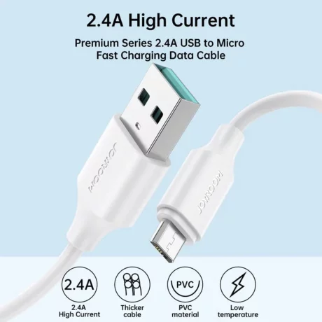 Cablu USB la Micro-USB, Quick Charging, 480Mbps, 2.4A, 1m - JoyRoom (S-UM018A9) - White
