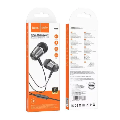 Casti Audio cu Fir Jack 3.5mm cu Microfon, 1.2m - Hoco (M108) - Metal Gray