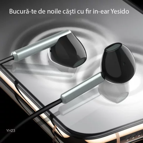 Casti Audio Stereo Jack cu Microfon, 1.2m - Yesido (YH23) - Black