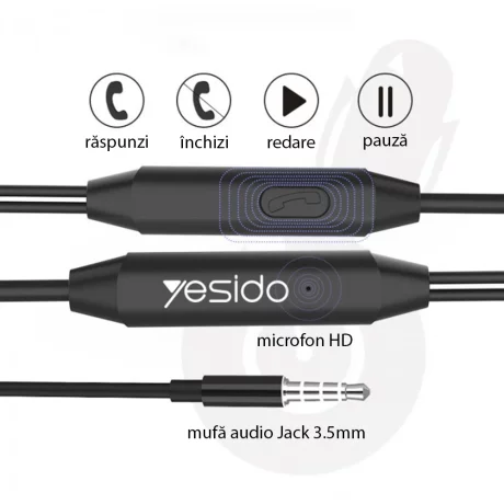 Casti Audio Stereo Jack cu Microfon, 1.2m - Yesido (YH23) - Black