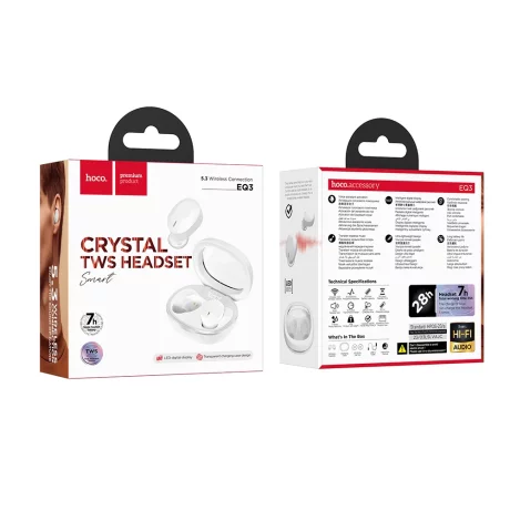 Casti Bluetooth TWS cu Carcasa Transparenta si Display Digital - Hoco (EQ3) - Purple