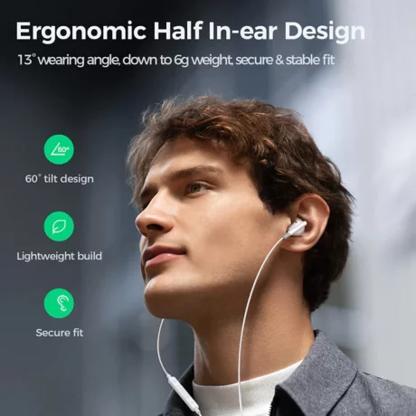 Casti cu Fir si Microfon Jack 3.5mm, Half-in-Ear, 1.2m - JoyRoom (JR-EW01) - White
