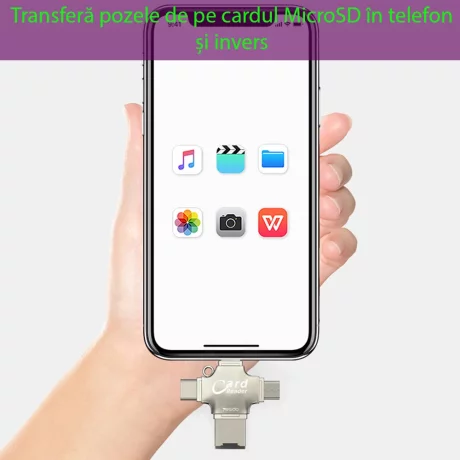 Cititor de Carduri MicroSD + Adaptor USB, Type-C, Lightning, Micro-USB - Yesido (GS13) - Silver