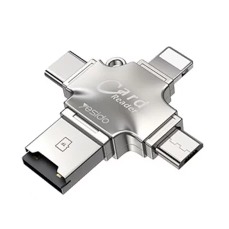 Cititor de Carduri MicroSD + Adaptor USB, Type-C, Lightning, Micro-USB - Yesido (GS13) - Silver