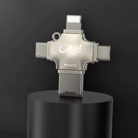 Cititor de Carduri MicroSD + Adaptor USB, Type-C, Lightning, Micro-USB - Yesido (GS13) - Silver
