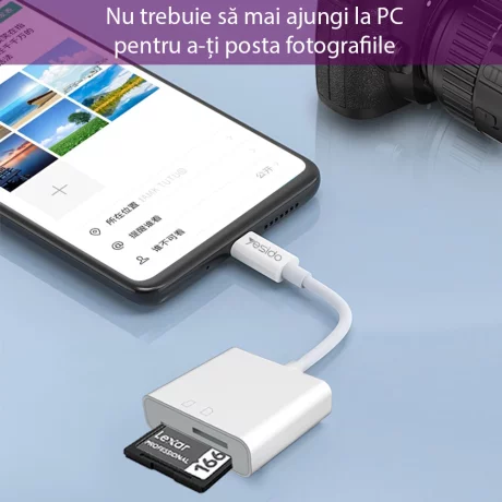 Cititor de Carduri SD, Micro SD + Adaptor Lightning - Yesido (GS11) - White