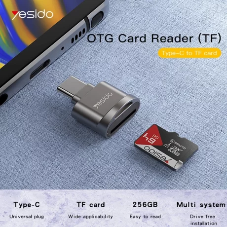 Cititor de Carduri Type-C la TF, cu Functia OTG - Yesido (GS19) - Grey