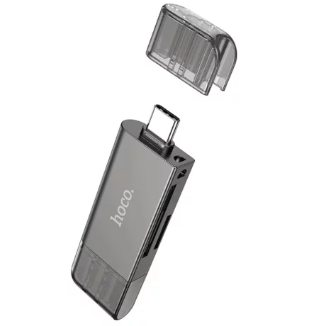 Cititor de Carduri USB, Type-C 3.0 la MicroSD, SD - Hoco (HB39) - Metal Gray