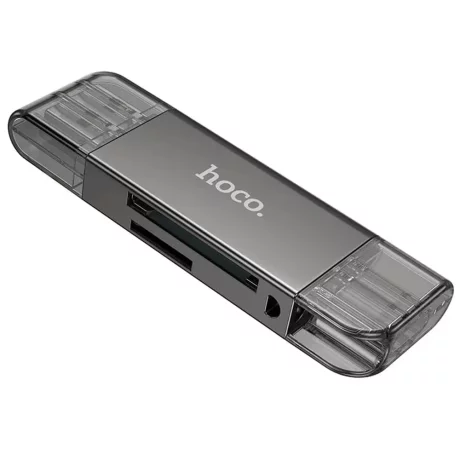 Cititor de Carduri USB, Type-C 3.0 la MicroSD, SD - Hoco (HB39) - Metal Gray