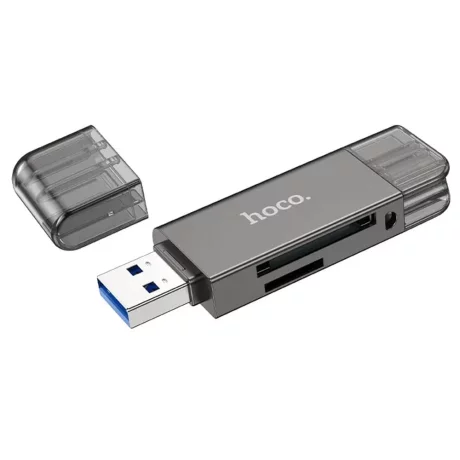 Cititor de Carduri USB, Type-C 3.0 la MicroSD, SD - Hoco (HB39) - Metal Gray