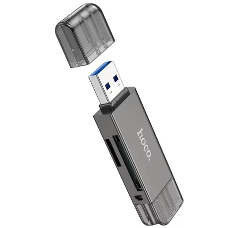 Cititor de Carduri USB, Type-C 3.0 la MicroSD, SD - Hoco (HB39) - Metal Gray