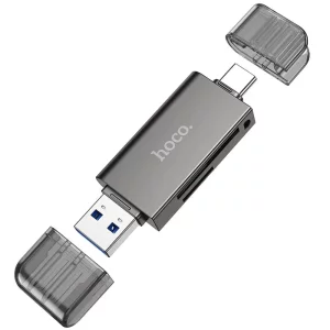 Cititor de Carduri USB, Type-C 3.0 la MicroSD, SD - Hoco (HB39) - Metal Gray