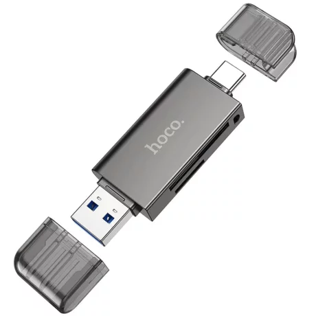 Cititor de Carduri USB, Type-C 3.0 la MicroSD, SD - Hoco (HB39) - Metal Gray