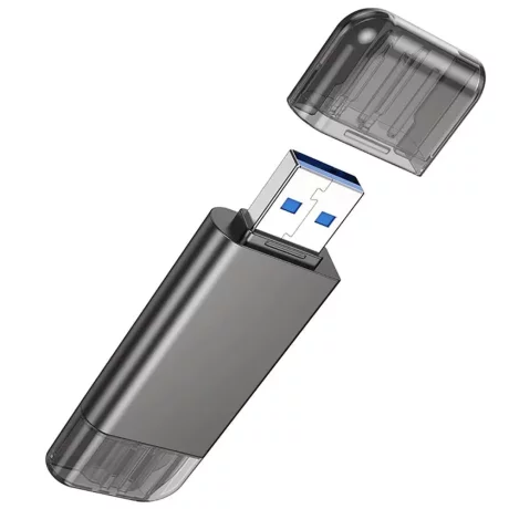 Cititor de Carduri USB, Type-C 3.0 la MicroSD, SD - Hoco (HB39) - Metal Gray