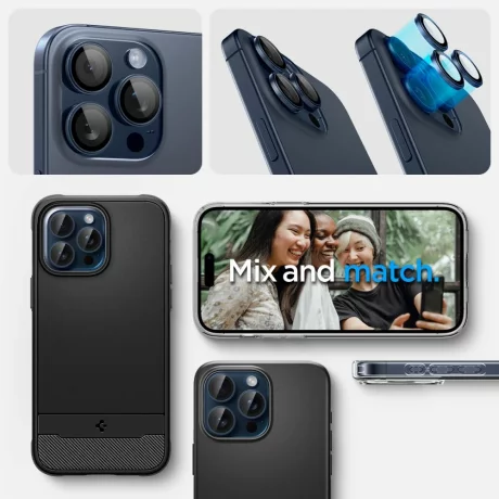 Folie Camera pentru iPhone 14 Pro  / 14 Pro Max / 15 Pro / 15 Pro Max (set 2) - Spigen Glas.tR Optik EZ Fit Pro - Blue Titanium