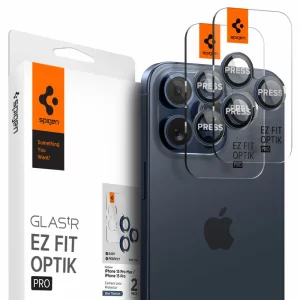 Folie Camera pentru iPhone 14 Pro  / 14 Pro Max / 15 Pro / 15 Pro Max (set 2) - Spigen Glas.tR Optik EZ Fit Pro - Blue Titanium