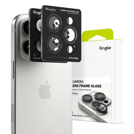 Folie Camera pentru iPhone 16 Pro / iPhone 16 Pro Max (set 2) - Ringke Camera Lens Frame Glass - Black