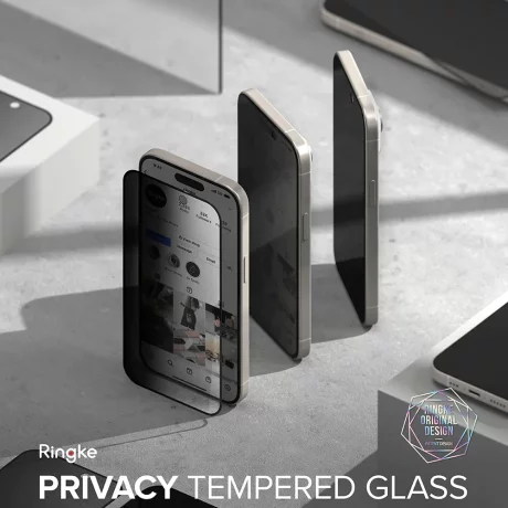 Folie pentru iPhone 15 / iPhone 16 - Ringke Tempered Glass - Privacy