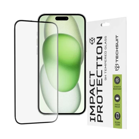 Folie pentru iPhone 15 Plus / iPhone 16 Plus- Techsuit 111D Full Cover / Full Glue Glass - Black