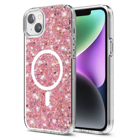 Husa pentru iiPhone 14 Plus / iPhone 15 Plus - Techsuit Sparkly Glitter MagSafe - Pink