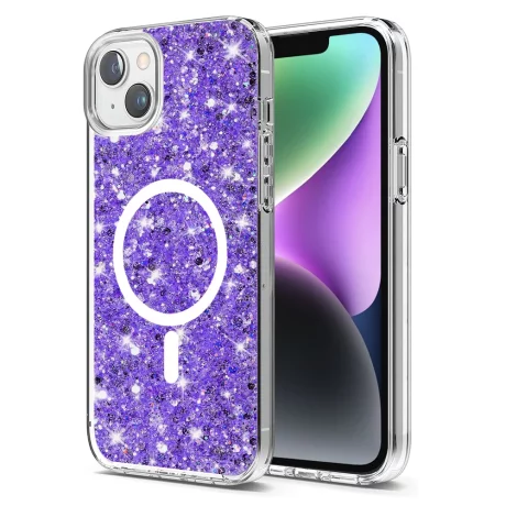Husa pentru iPhone 14 Plus / iPhone 15 Plus - Techsuit Sparkly Glitter MagSafe - Purple