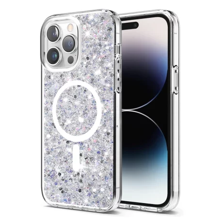 Husa pentru iPhone 14 Pro Max - Techsuit Sparkly Glitter MagSafe - White