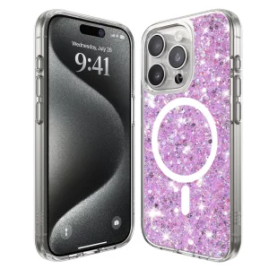 Husa pentru iPhone 15 Pro Max - Techsuit Sparkly Glitter MagSafe - Magenta