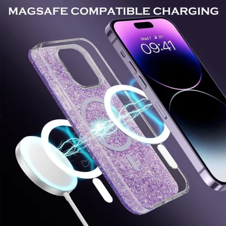 Husa pentru iPhone 15 Pro Max - Techsuit Sparkly Glitter MagSafe - Magenta