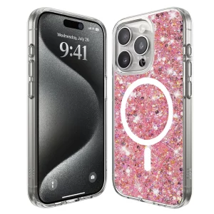 Husa pentru iPhone 15 Pro Max - Techsuit Sparkly Glitter MagSafe - Pink