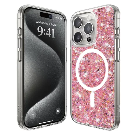 Husa pentru iPhone 15 Pro Max - Techsuit Sparkly Glitter MagSafe - Pink