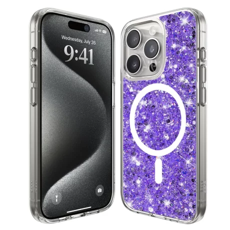 Husa pentru iPhone 15 Pro Max - Techsuit Sparkly Glitter MagSafe - Purple