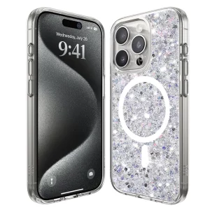 Husa pentru iPhone 15 Pro Max - Techsuit Sparkly Glitter MagSafe - White
