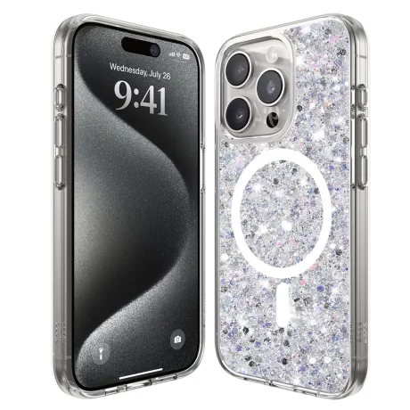 Husa pentru iPhone 15 Pro Max - Techsuit Sparkly Glitter MagSafe - White