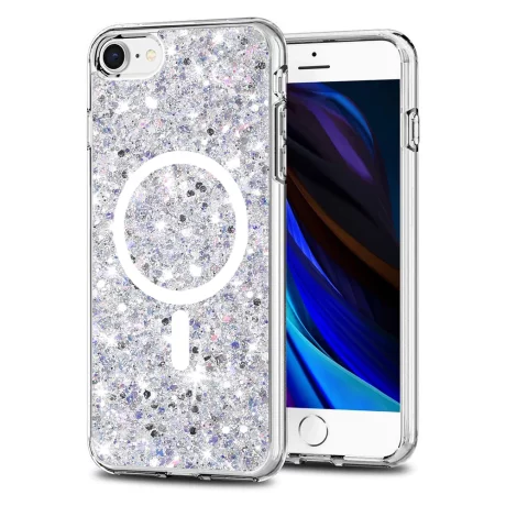 Husa pentru iPhone 7 / iPhone 8 / iPhone SE 2, SE 2020 / iPhone SE 3, SE 2022 - Techsuit Sparkly Glitter MagSafe - White