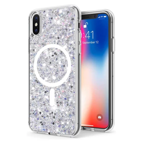 Husa pentru iPhone X / iPhone XS - Techsuit Sparkly Glitter MagSafe - White