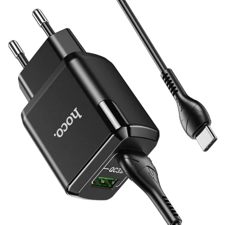 Incarcator Priza 2xUSB-A, 18W, 3A + Cablu Type-C 1m - Hoco Charmer (N6) - Black
