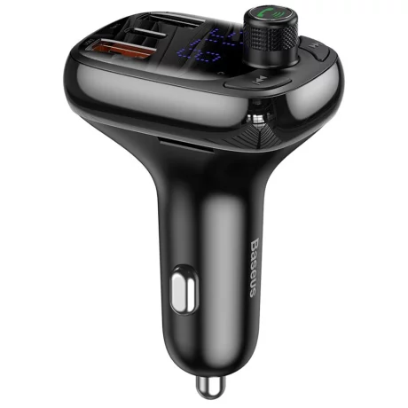 Modulator FM cu Incarcator pentru Masina 2x USB, Type-C, Bluetooth MP3 Player - Baseus S-13 (CCMT000101) - Black