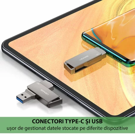 Stick de Memorie USB, Type-C 64GB - Usams (US-ZB200) - Iron Gray