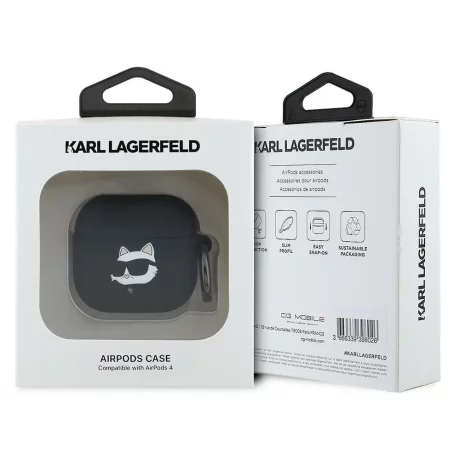 Husa pentru Apple AirPods 4 - Karl Lagerfeld Silicone Choupette Head 3D (KLA4RUNCHK) - Black