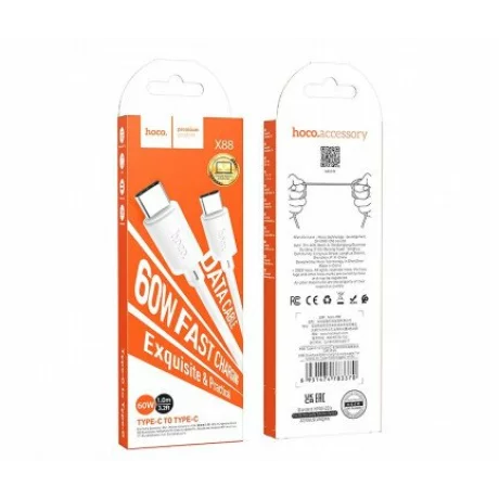 Cablu Date si Incarcare Type C la Type C HOCO X88 60W 1m alb