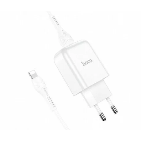 Incarcator Hoco N2 USB-A + Cablu Lightning 2A, Alb – Pachet Complet pentru iPhone