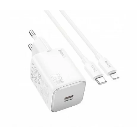 Incarcator Retea Fast Charge cu Cablu Lightning HOCO N40 20W 3A 1 x USB-C alb