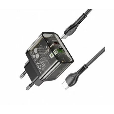 Incarcator Retea Fast Charge cu Cablu USB-C HOCO N34 20W 3A 1 x USB-A - 1 x USB-C transparent