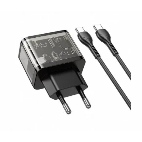Incarcator Retea Fast Charge cu Cablu USB-C HOCO N34 20W 3A 1 x USB-A - 1 x USB-C transparent