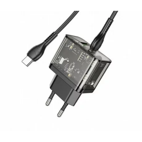 Incarcator Retea Fast Charge cu Cablu USB-C HOCO N34 20W 3A 1 x USB-A - 1 x USB-C transparent