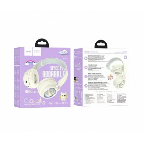 Casti wireless pentru copii Hoco W50 Cute Cat Alb